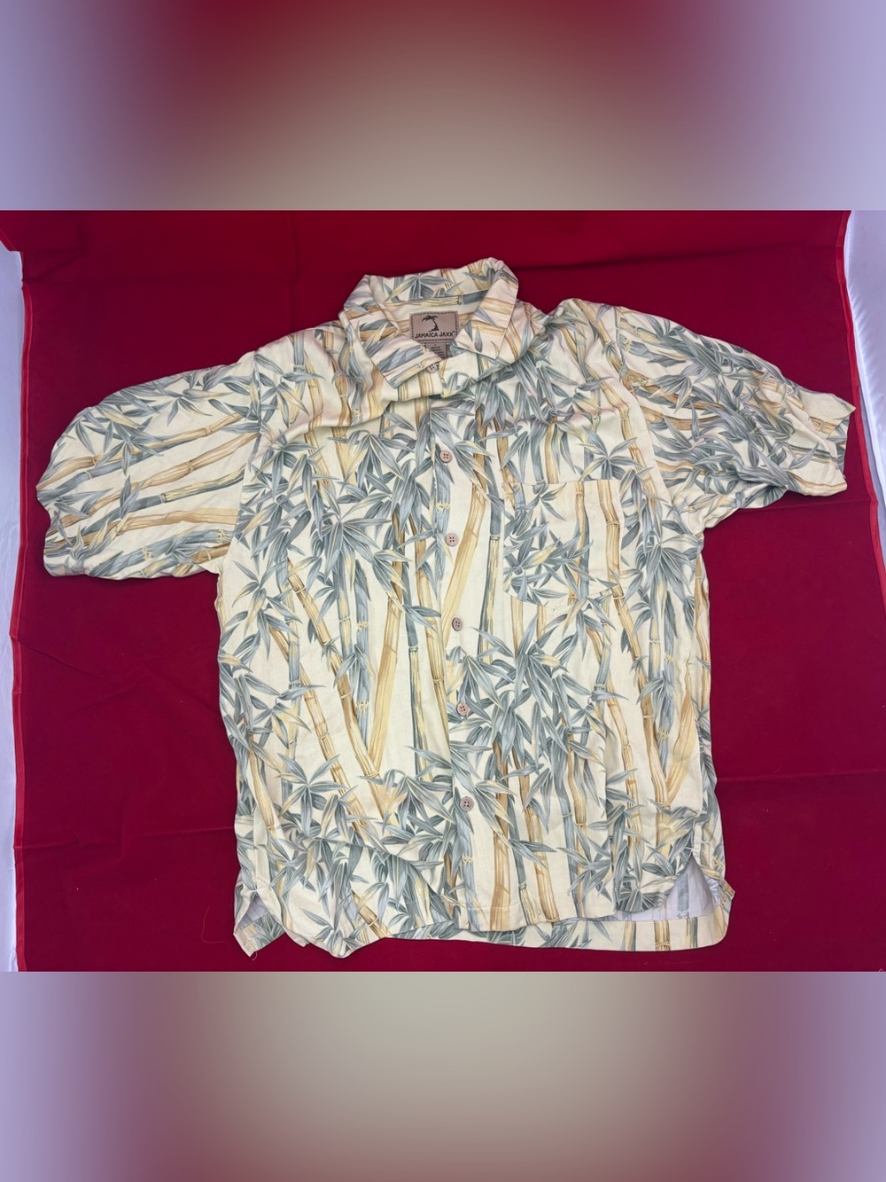 Jamaica Jaxx 100% Silk Hawaiian Shirt Men's Large Bamboo Camp Aloha Button Front